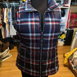 Tommy Hilfiger Navy and Red Plaid Puffer Vest